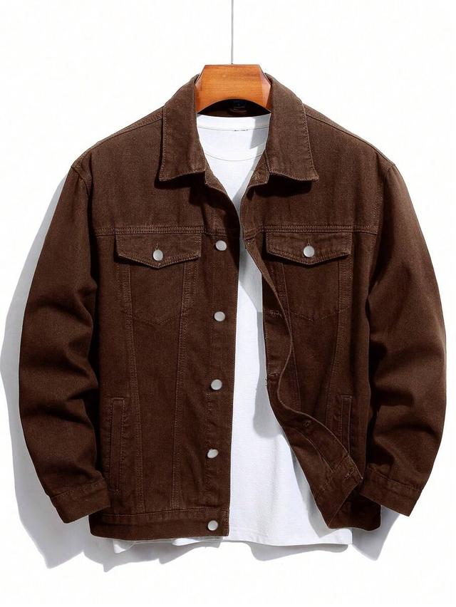 brown loose fit cotton denim casual jacket