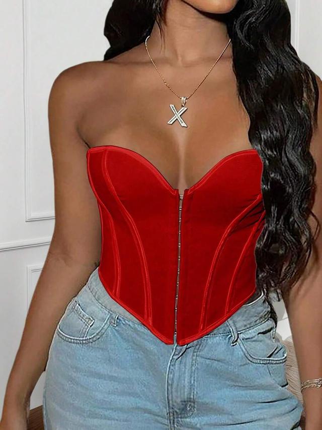 red velvet corset top with front hook closure