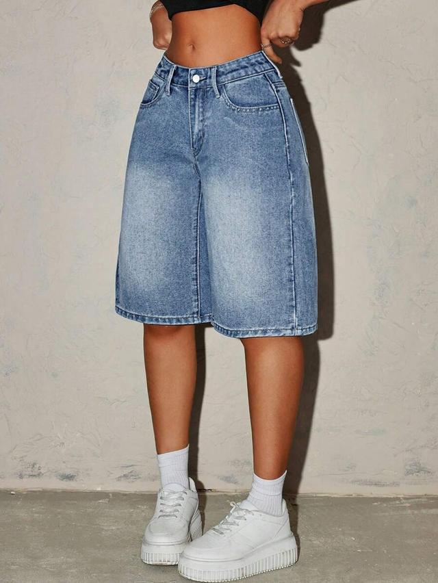 women's casual washed loose denim bermuda shorts