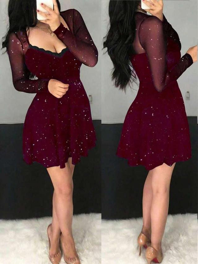 sexy sequin sheer long sleeve party dress