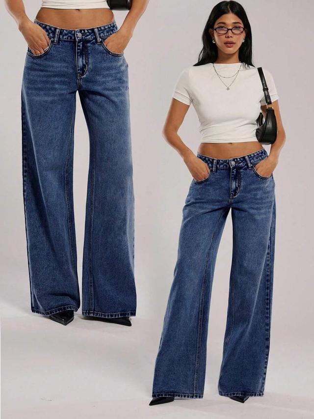 classic blue denim wide leg jeans