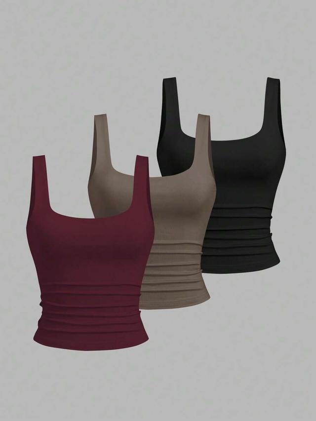 burgundy sweetra women's casual pleated scoop neck tank top