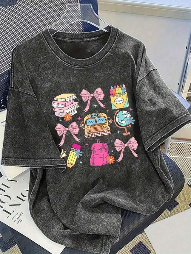 bohemian retro washed short sleeve round neck t-shirt
