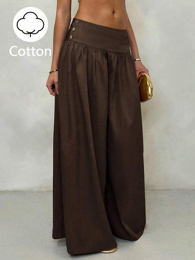 coffee brown cotton low-waist wide-leg trousers