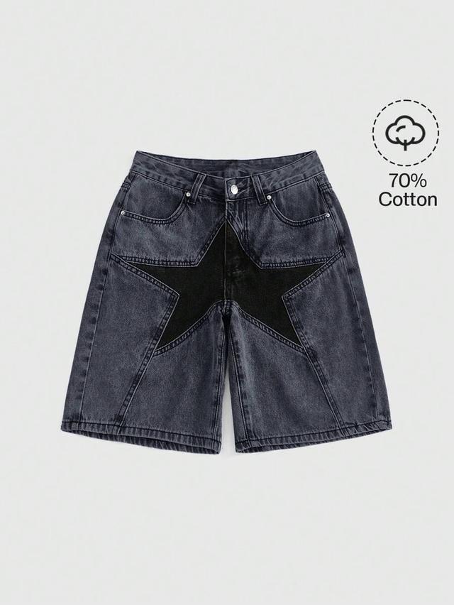 grunge punk contrast star print denim shorts