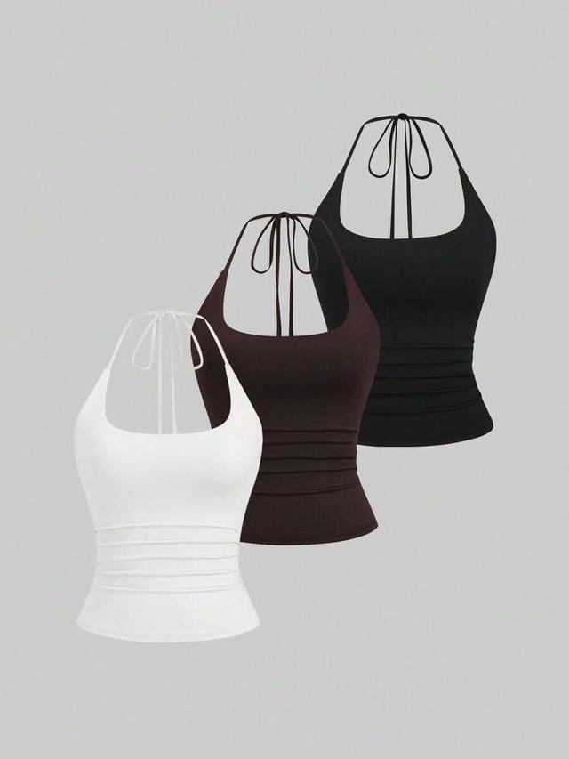 white halter neck slimming fit casual tank top