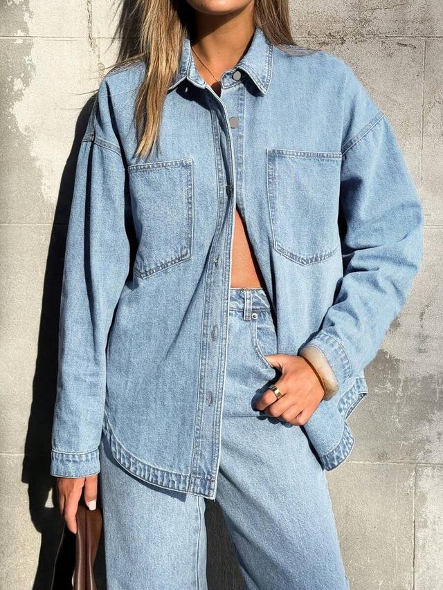 light wash denim oversized button down shirt jacket