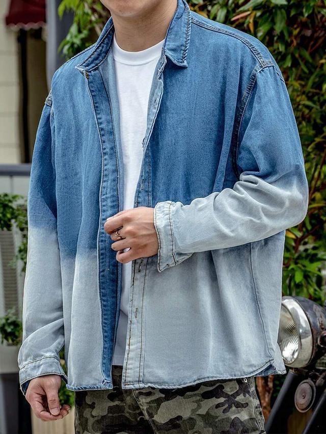 ombre button front extra-oversized denim shirt