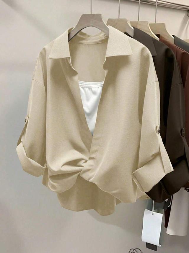 casual beige layered design shirt for commuting