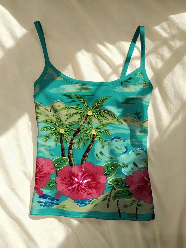 tropical palm tree print camisole with adjustable straps