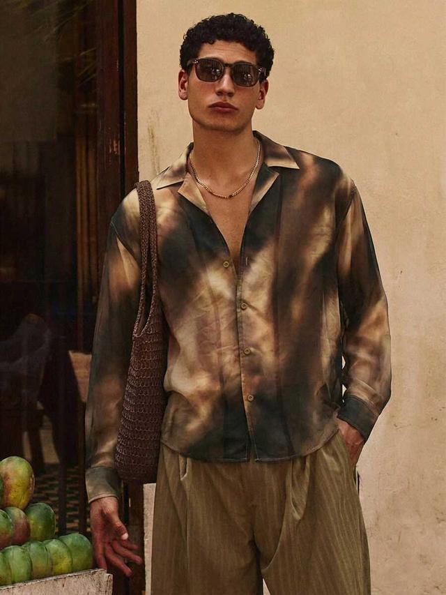 musero oversized sheer revere collar long sleeve shirt