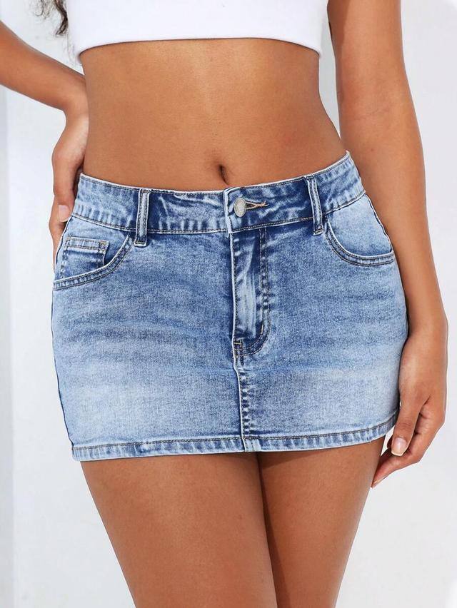 light wash denim mini skirt