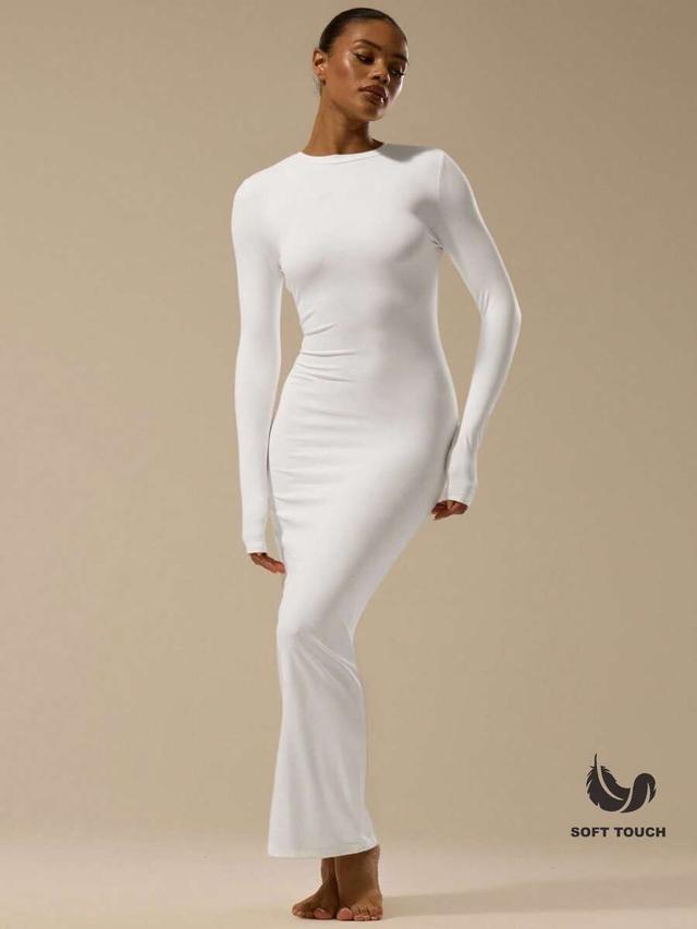 white long sleeve fitted midaxi dress