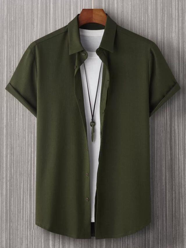 olive green solid button up short sleeve shirt