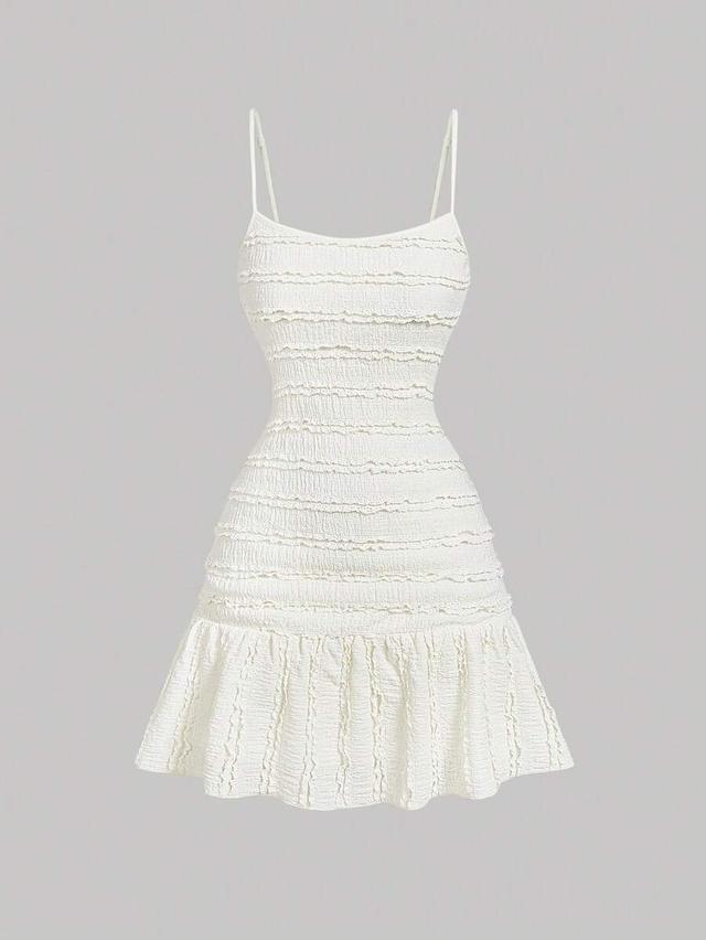 white textured knit camisole dress with ruffle hem