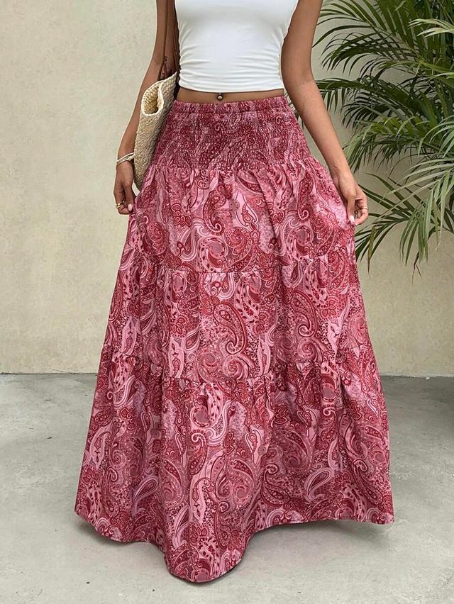 boho paisley print tiered maxi skirt