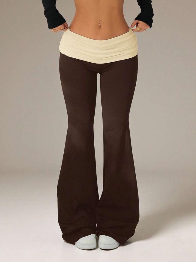 contrast color fold-over waist flare pants