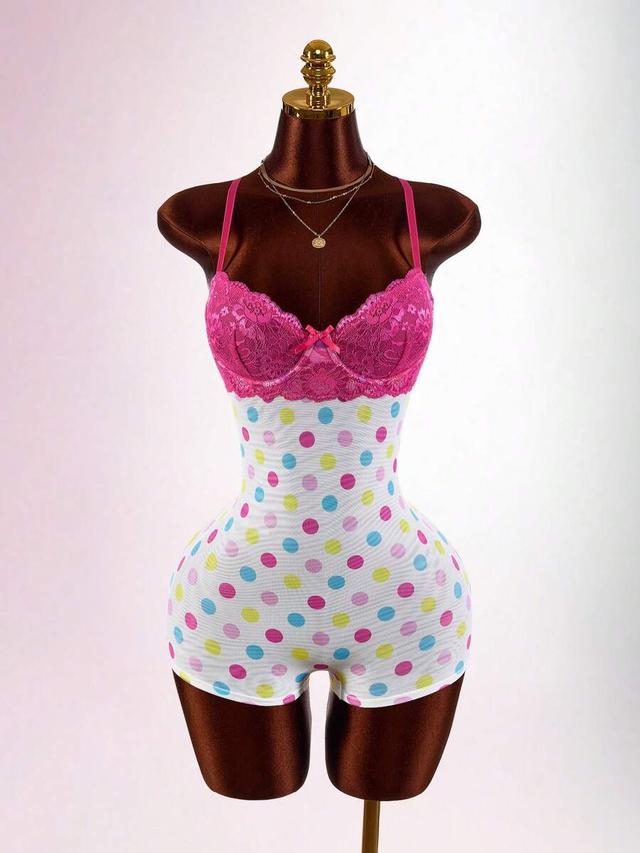 polka dot lace trim bodysuit