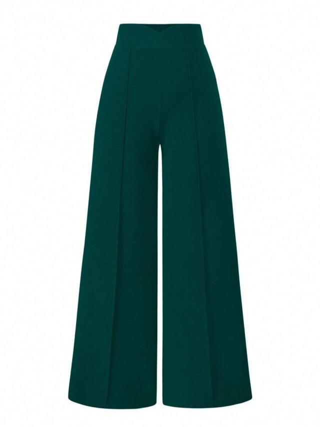 dark green high waist straight leg trousers