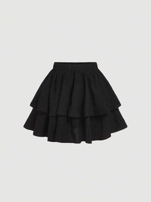 black double layer ruffled mini skirt