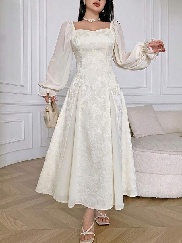 feyla women's elegant romantic jacquard patchwork long dress