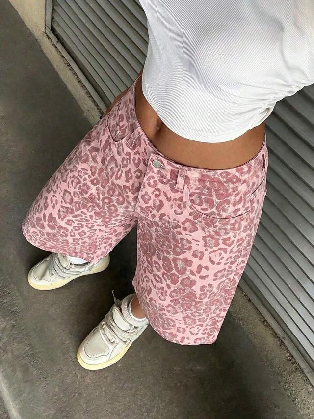pink leopard print low waist capri jeans