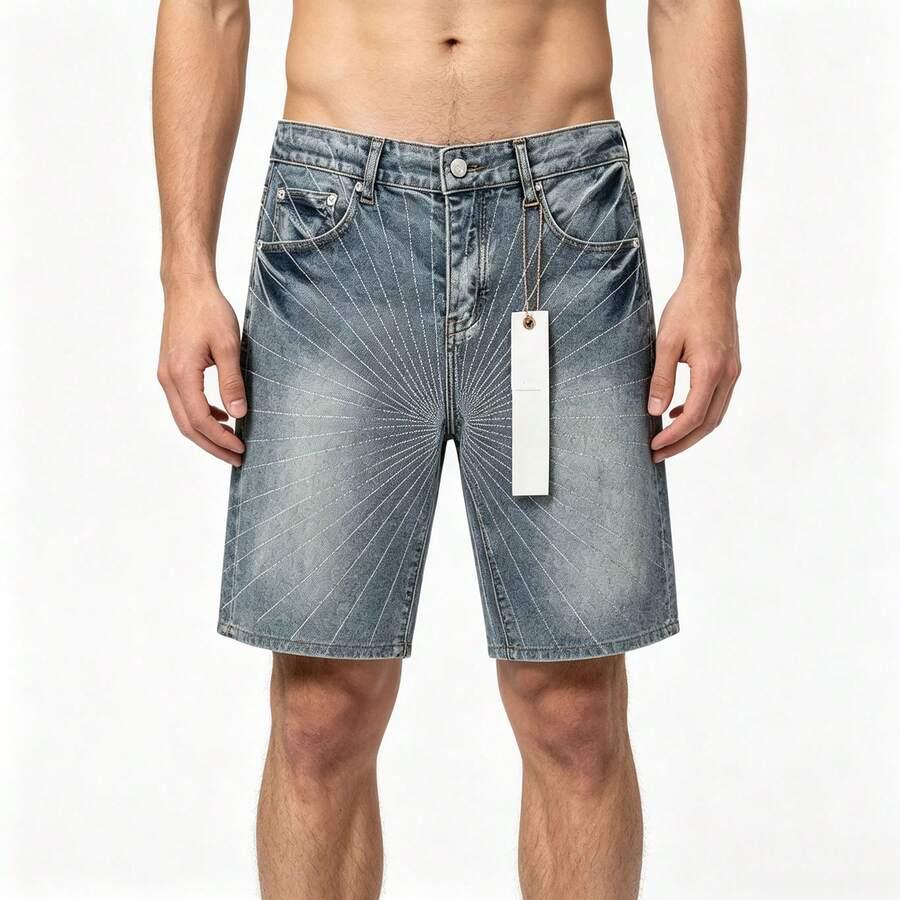 purple men's splash paint raw hem denim shorts