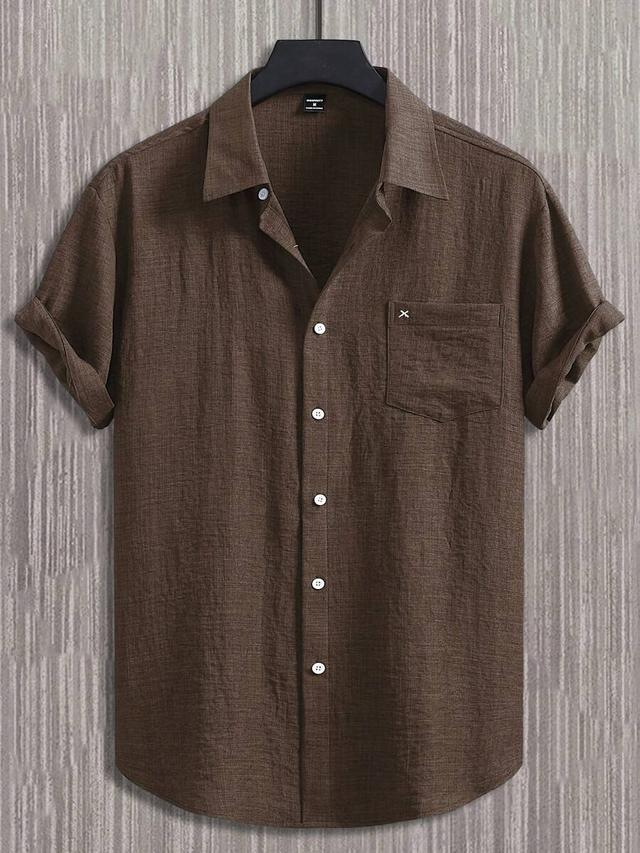 brown short sleeve casual cotton blend shirt