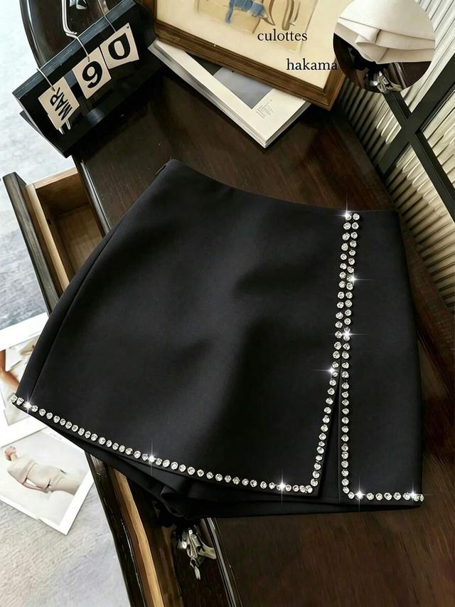 black rhinestone embellished side slit skort