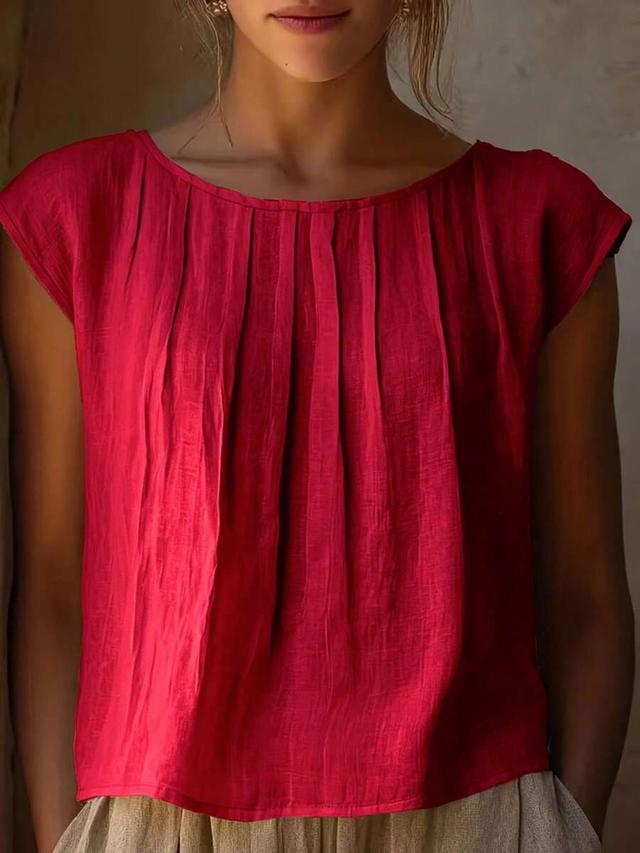 women's elegant pleated bust design red blouse