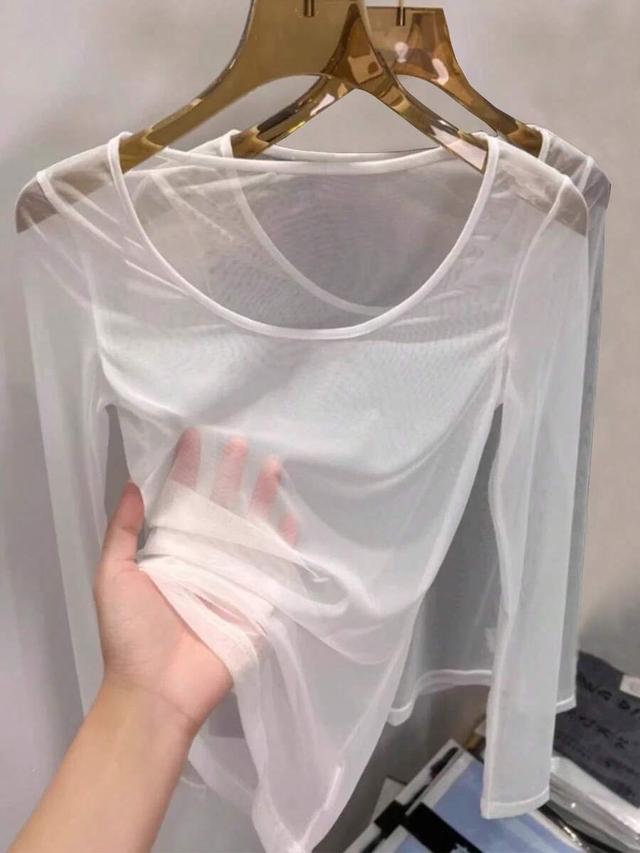 women's minimalist slim fit sheer long sleeve blouse