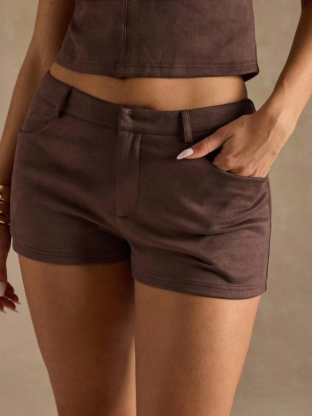 espresso brown suede finish tailored shorts