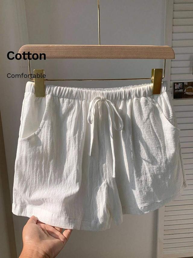 comfortcana women's solid white waist tie casual shorts
