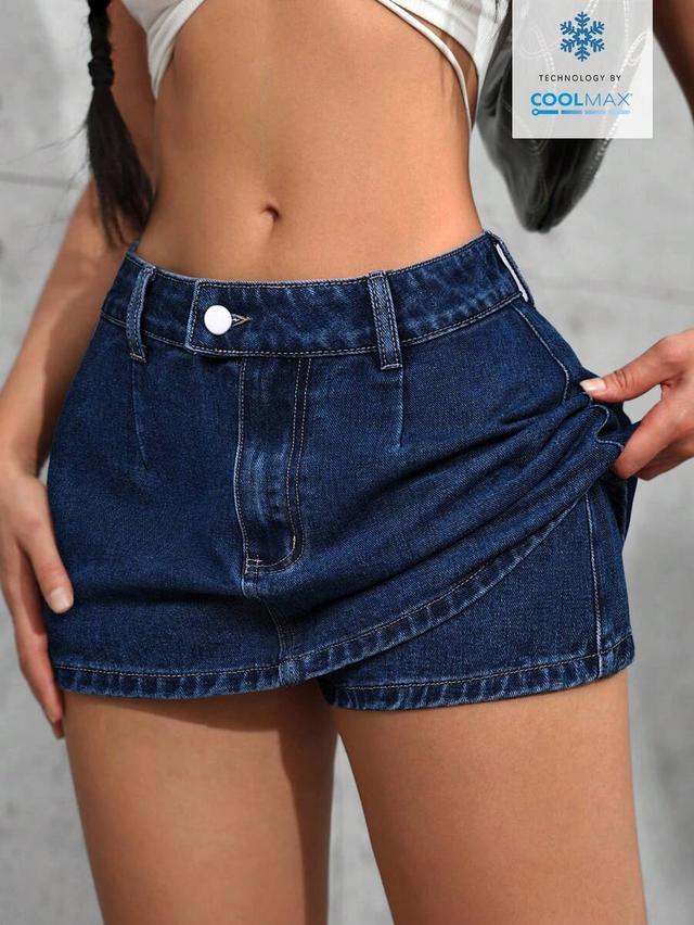 casual versatile denim mini skirt with pockets