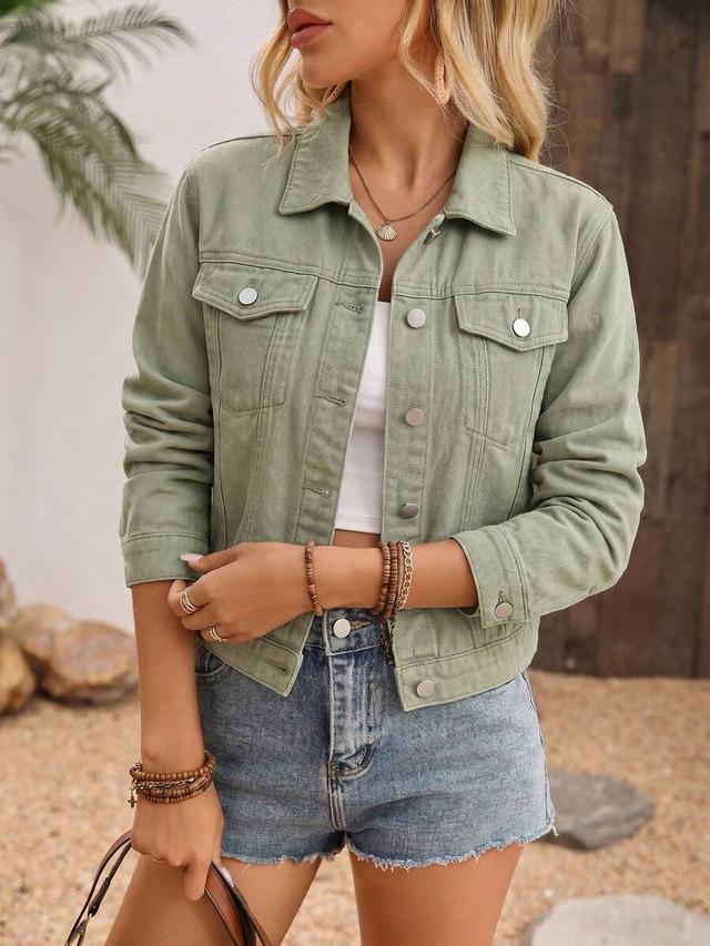 sage green cotton twill button up jacket