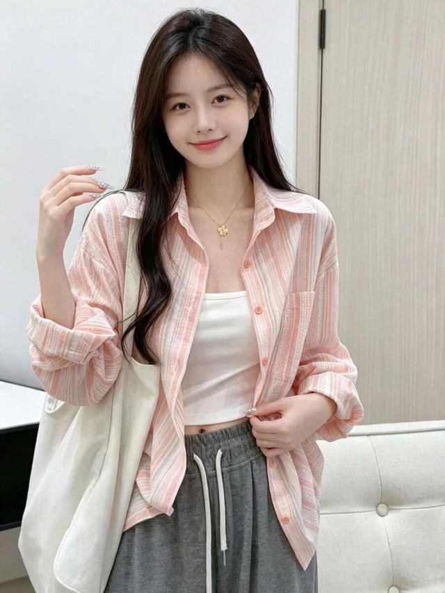 yuxin pink striped women's shirt