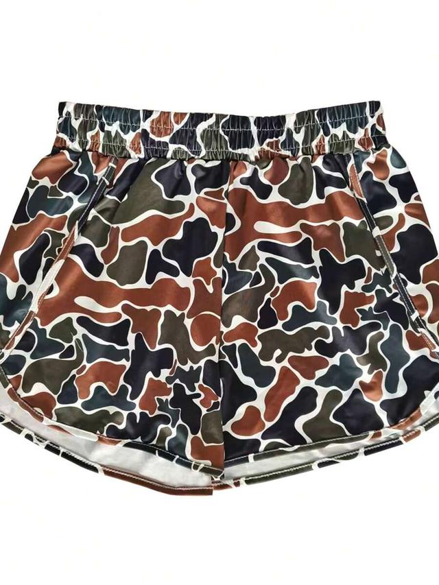 women's elastic waist printed camo summer shorts