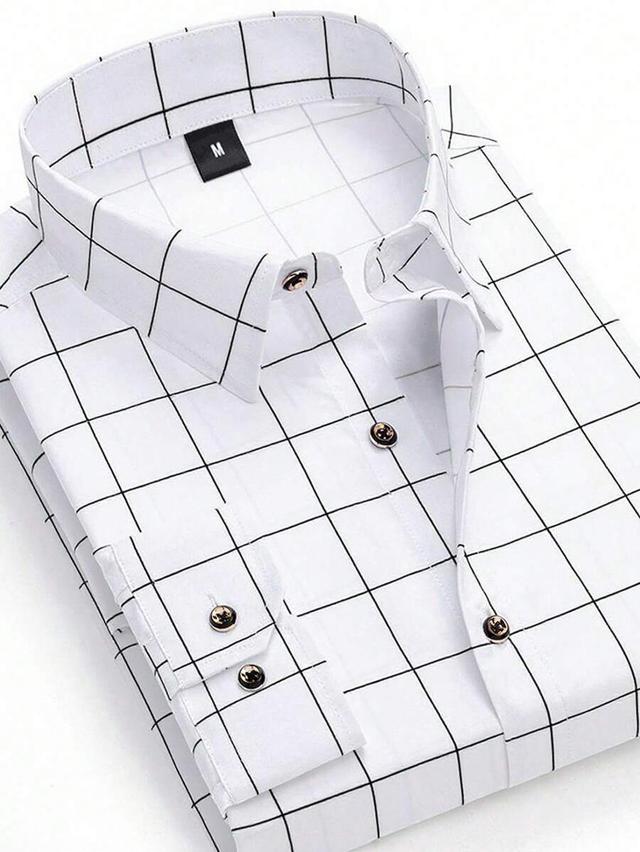 white plaid long sleeve formal dress shirt