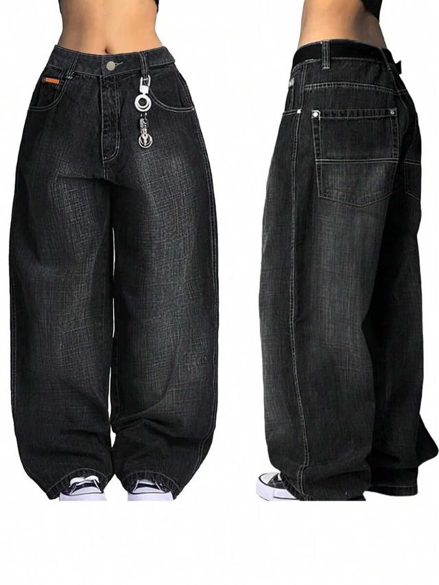 women's vintage wash baggy wide leg denim jeans