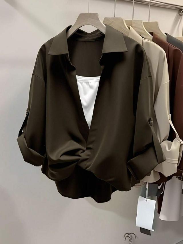 rust casual dark brown two-in-one layered shirt