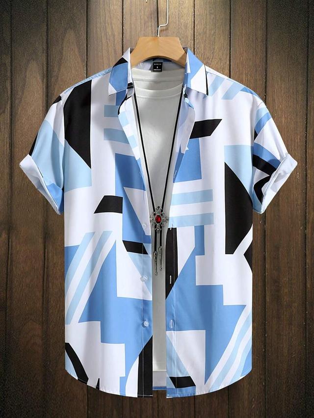 geometric print short sleeve button down shirt