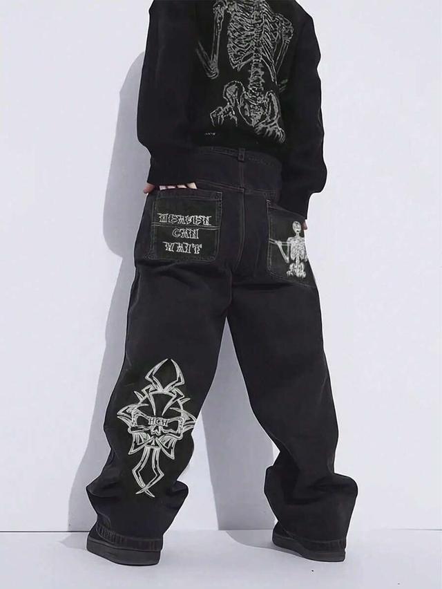 men's personalized american retro straight-leg jeans emo grunge