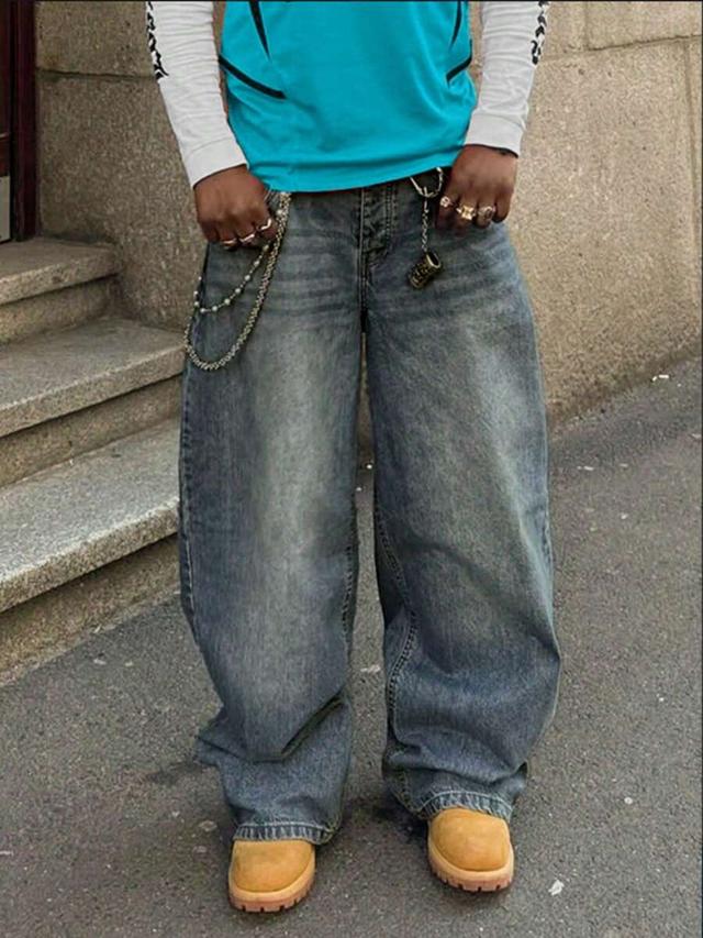 men's casual vintage loose fit denim jeans