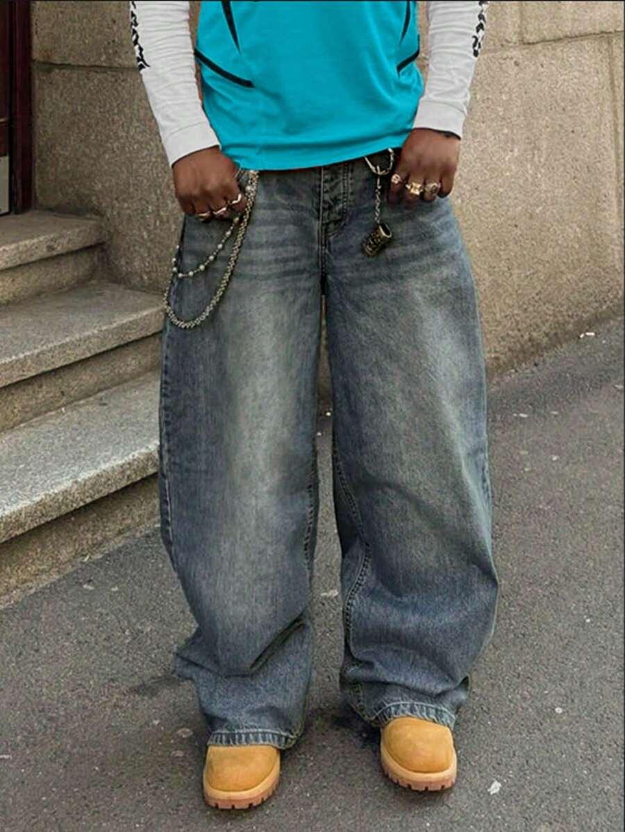 men's casual vintage loose fit denim jeans