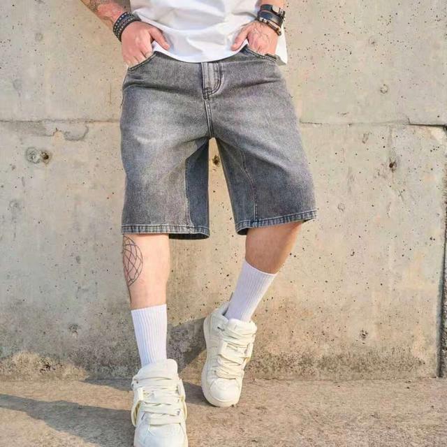 men's lightweight denim casual straight leg knee length shorts