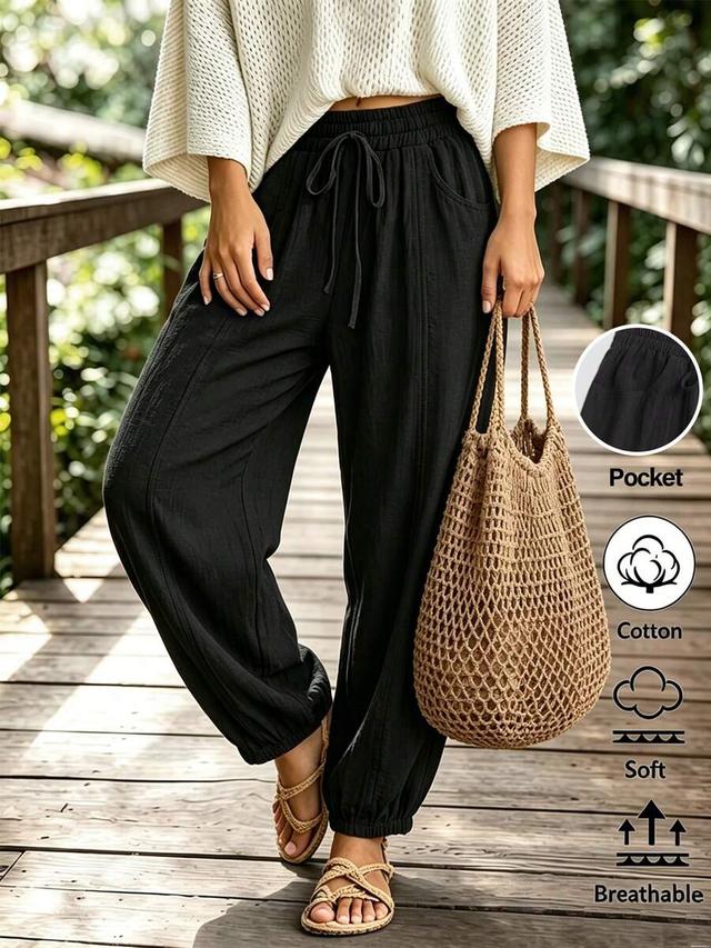 breezaya casual black cotton lantern tapered long pants