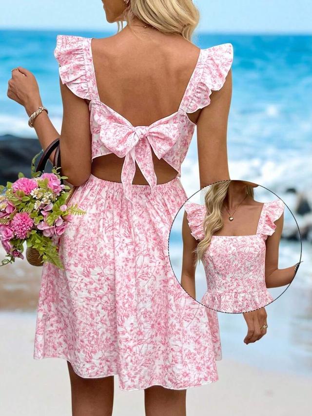 white floral print tie back cap sleeve dress