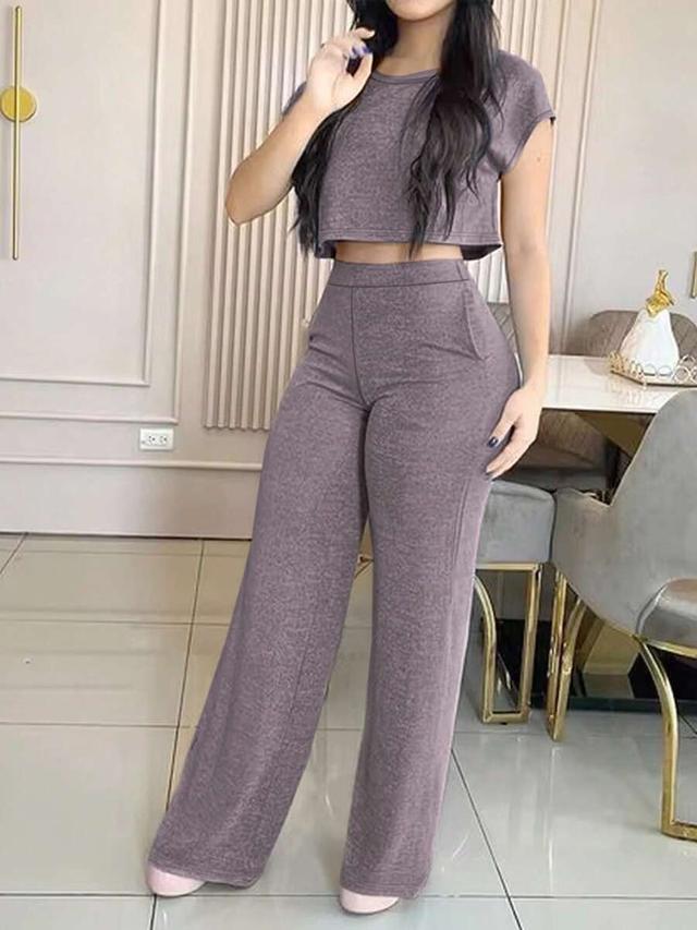 women's casual solid color high-waisted wide-leg trousers