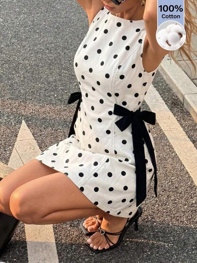 polka dot cotton mini dress with side bows