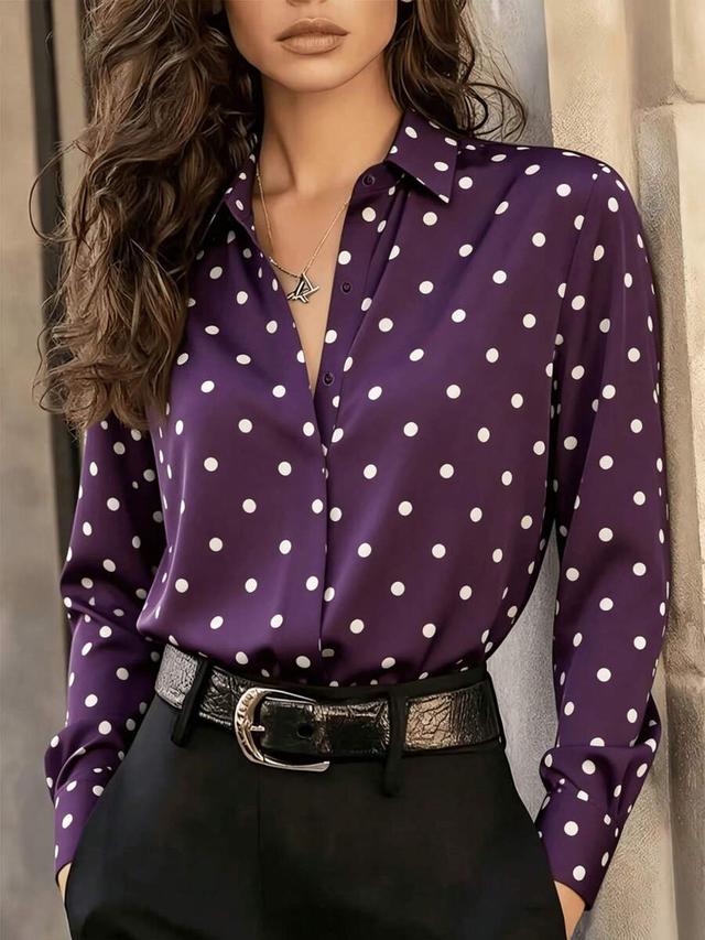 women's purple polka dot long sleeve shirt blouse